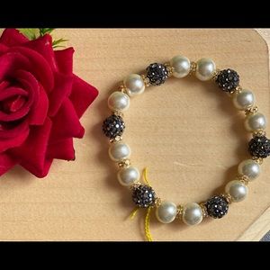 Pearl & Black Stones Handmade Bracelet